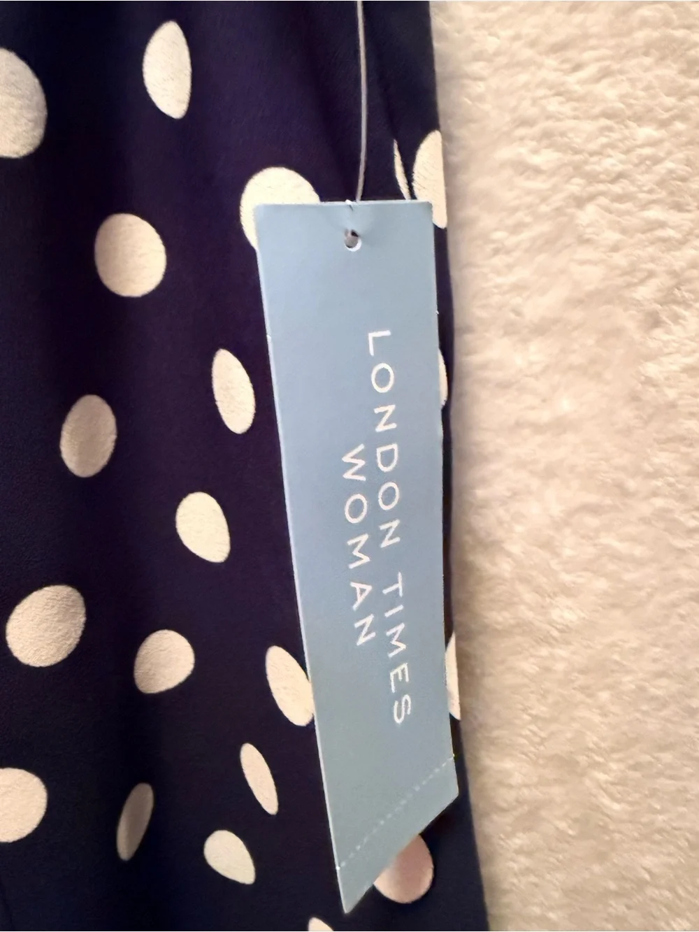 London Times Navy and White Polka Dot A-Line Dress